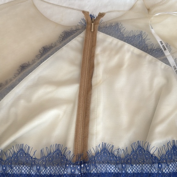 Tadashi Shoji Plus Size 100% Silk Blue and White A-Line Midi Dress - Picture 11 of 12